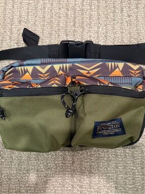 Pendleton Olive Green Belt Bag with Geometric Accent